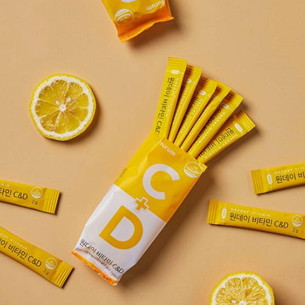 HURUM OneDay Vitamin C+D Здоровье клеток Здоровье костей Необходимый витамин C, витамин D [Упаковка BOX 2g x 100ea] [Mini Pack 2g X 10ea] Корейский витамин