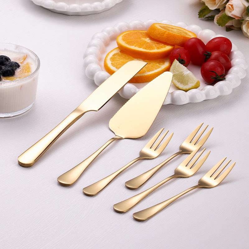 Stainless Steel Cake and Bread Knife with Long Handle Spatula and Fruit Fork for Weddings and Banquets