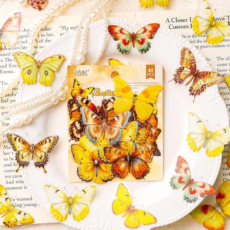 40pcs Butterfly PET Stickers, Waterproof Journal Decals, Cute Scrapbooking Supplies