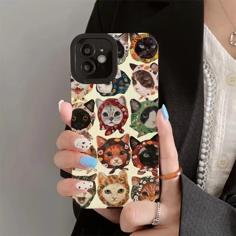 Модный Чехол из Силикона с Множеством Забавных Котов для iPhone 13 14 15 Pro Max 16 Plus 11 12 Mini 17 Air Мягкая Кожа Ударопрочный Полный Чехол