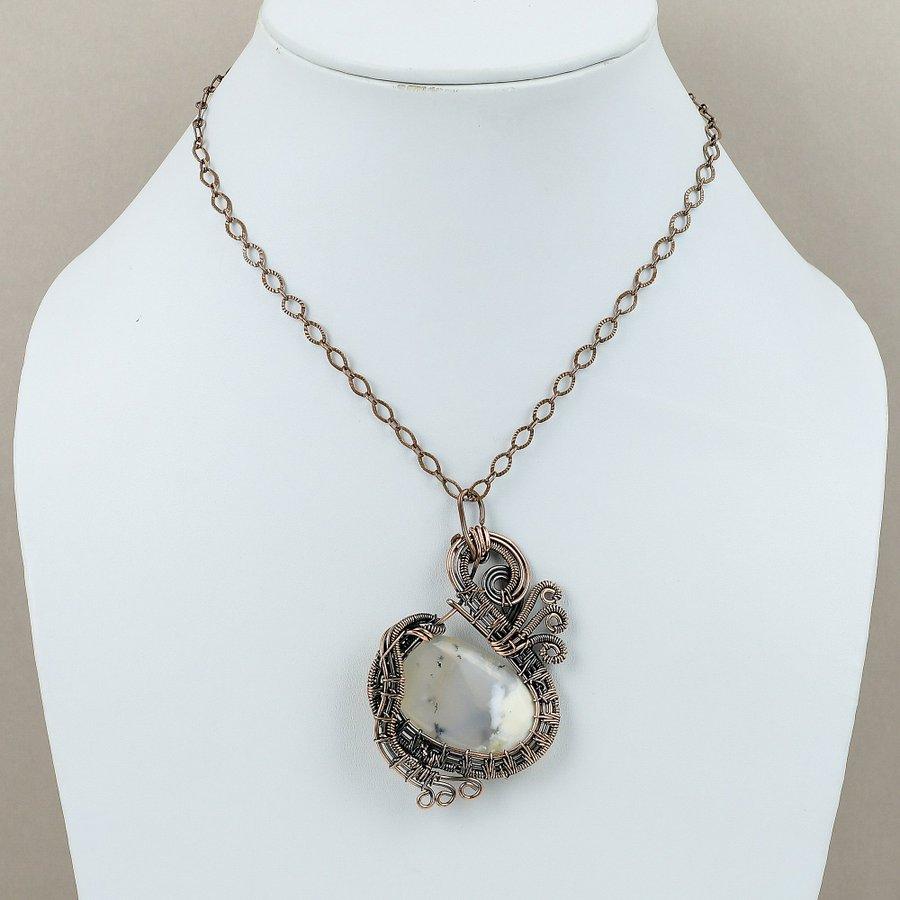 Дендритовый Опал Ручной Работы Обмотка Медной Проволокой Ювелирная Подвеска 2.76" w0k04