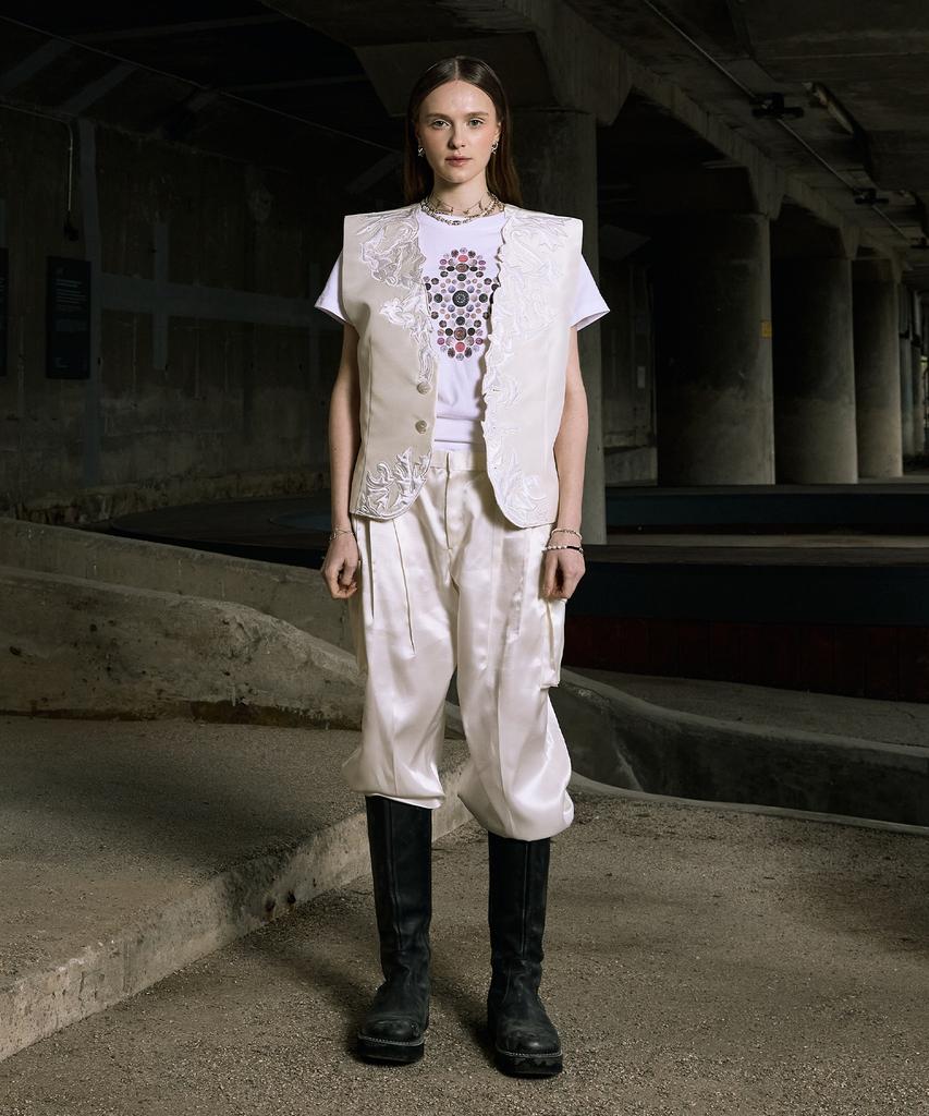 SLOWACID Andre Kim X Slow Acid Women'S Button Graphic Short Sleeve T-Shirt [White]