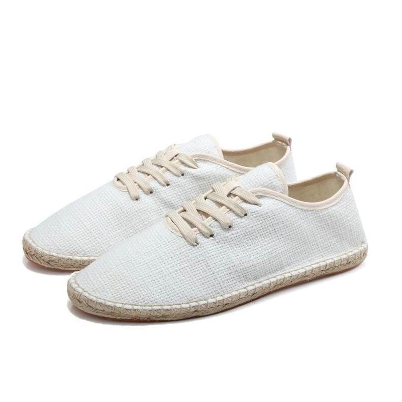 2024 Men Canvas Shoes Breathable Men's Loafers Lace-up Solid Black White Hemp Wrap Mens Shoes Espadrilles Fisherman