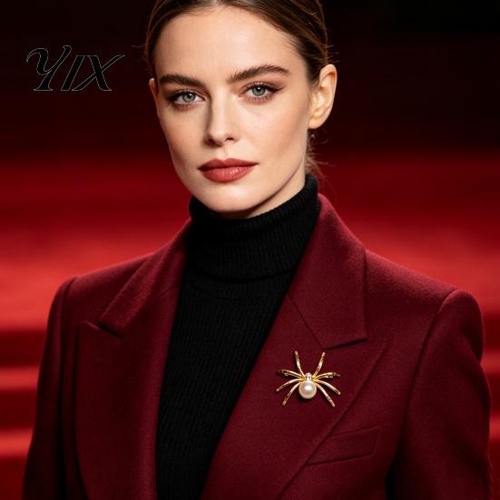 Gold Spider Lapel Pin Brooch for Women Men, Faux Crystal Gothic Dainty Hat Insect Brooch, Halloween Punk Vampire Costume Accessories Cosplay