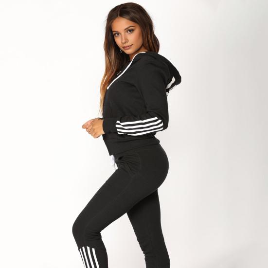 2 шт./комплект женский костюм с капюшоном брюки с длинными рукавами однотонный цвет застежка-молния эластичный с высокой талией