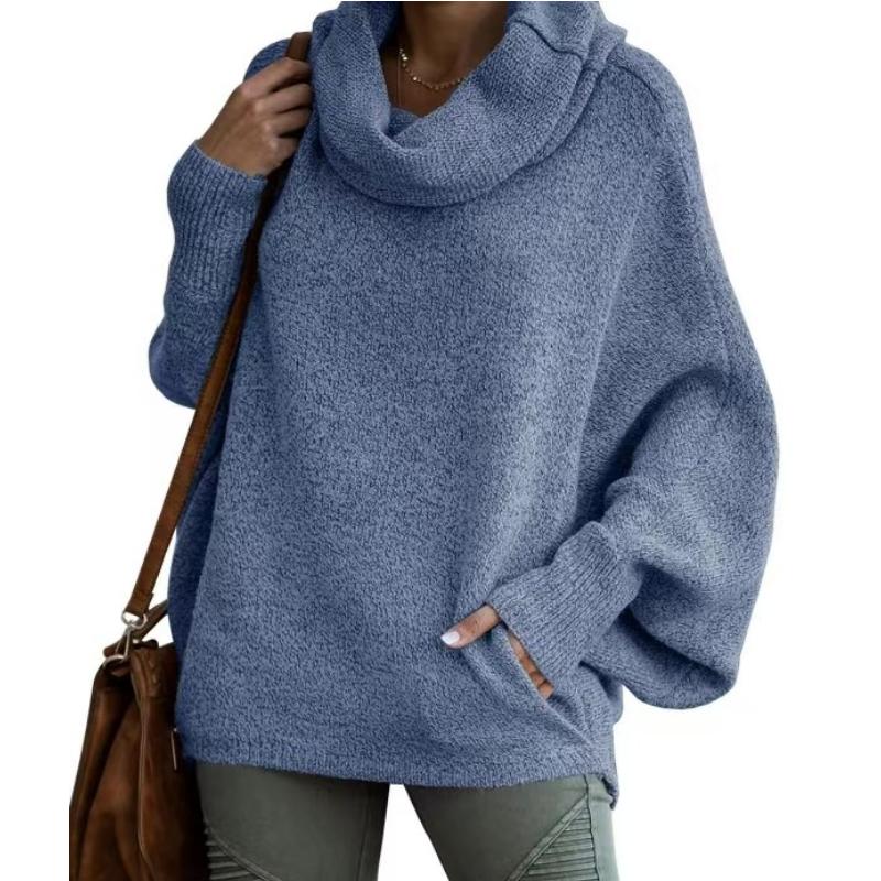 Модный женский однотонный свитер с высоким воротником, модный пуловер-фонарик, свободный повседневный свитер с длинным рукавом