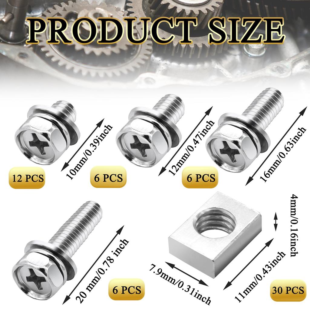 Комплект болтов клемм аккумулятора мотоцикла с квадратными гайками M6x10 мм 12 мм 16 мм 20 мм Винты и гайки аккумулятора мотоцикла из нержавеющей стали универсальные для ATV Bi