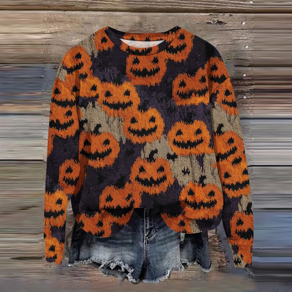 Women's Fashion Printed Long Sleeve Loose Round Neck Sweatshirt Top Fall