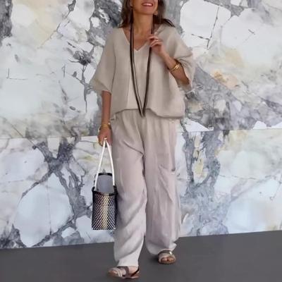 2 шт./комплект женский летний весенний наряд V-образный вырез половина рукава топ высокая талия