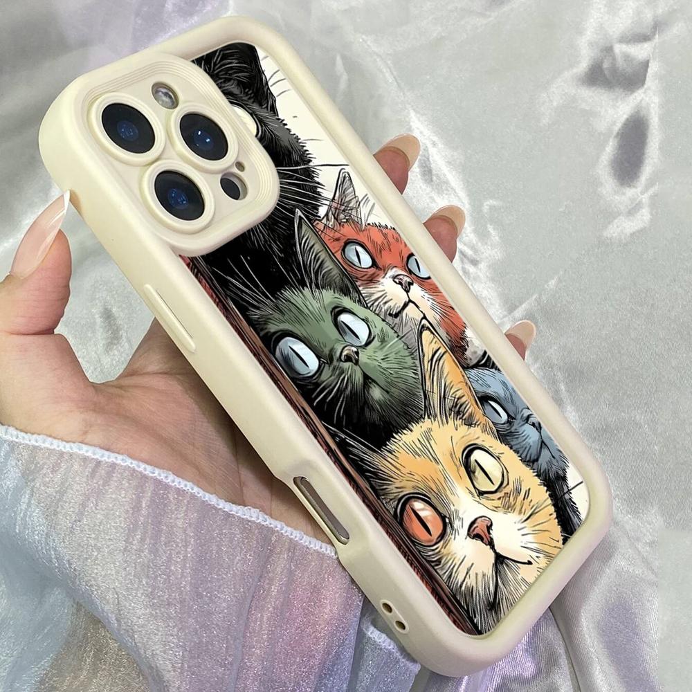 JT19 Artful Kitties Cat Art Drawing Phone for iPhone17 Pro Max Samsung S26 Ultra A17 A26 A07 Xiaomi 15T Redmi Note 14 Pro Plus Soft TPU Case Cover