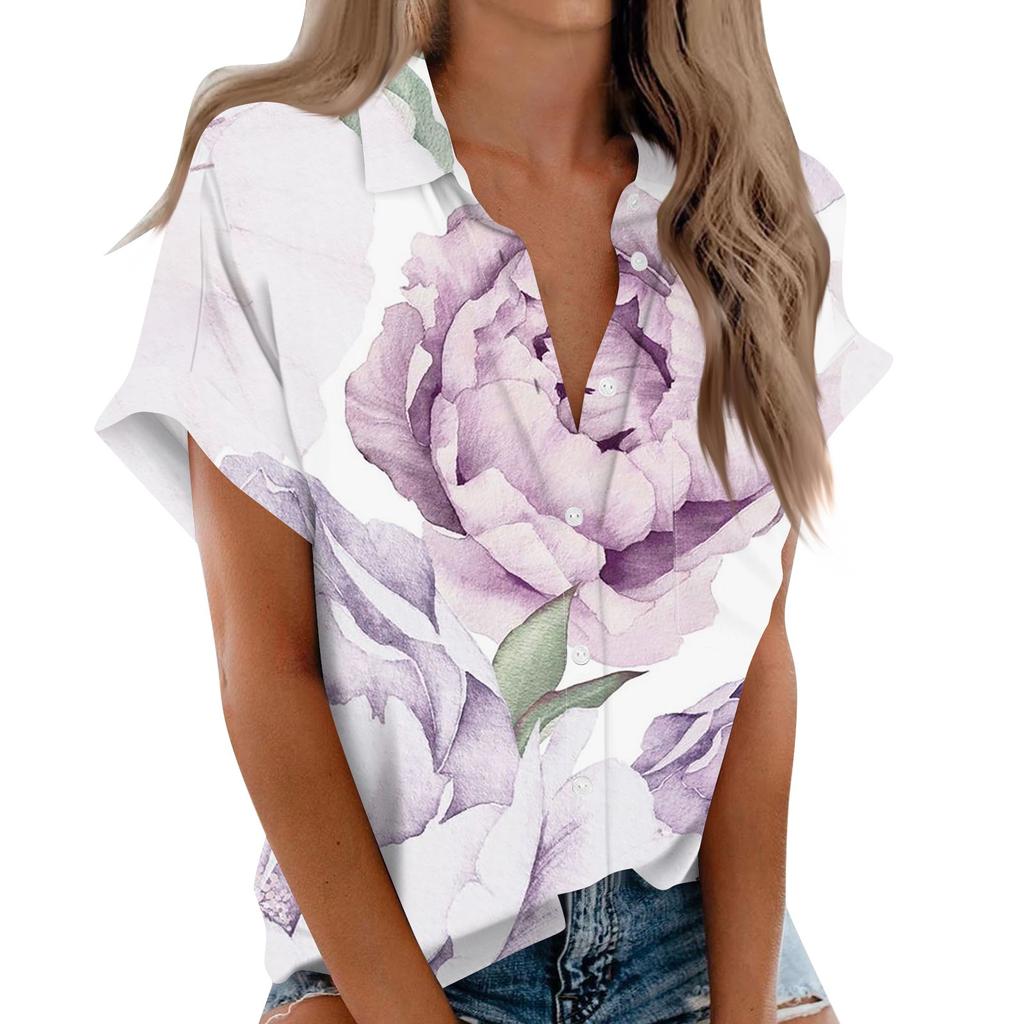 Женская рубашка с короткими рукавами, повседневный модный топ на пуговицах с принтом, кардиган с нагрудным карманом