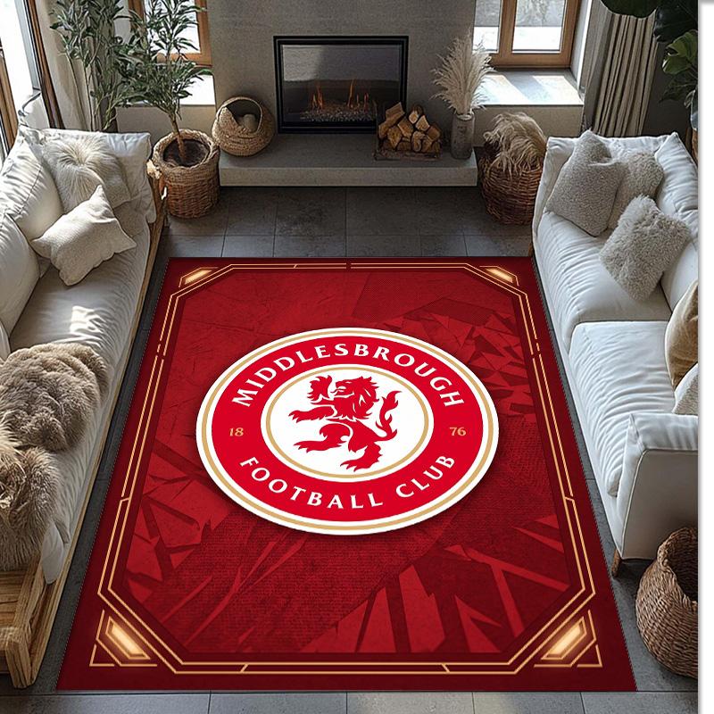 Middlesbrough FC Soccer Football Pattern Soft Area Rug Non Slip Indoor Floor Carpet Sports Decor Mat for Bedroom