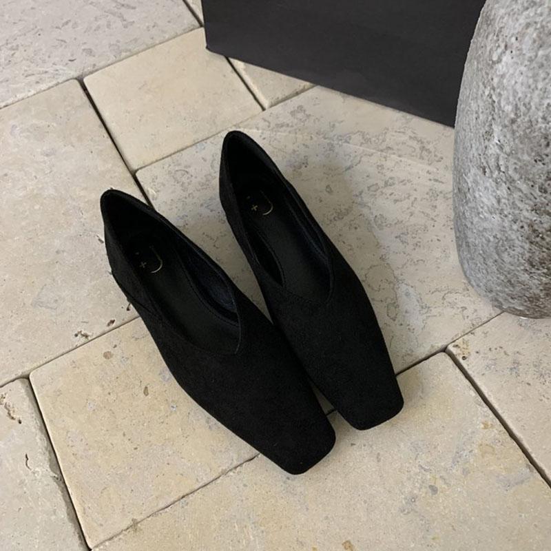 Fashion Comemore French Retro Suede Square Head Shallow Mouth Single Shoes for Women 2025 Spring Autumn New Temperament Slip On Flats