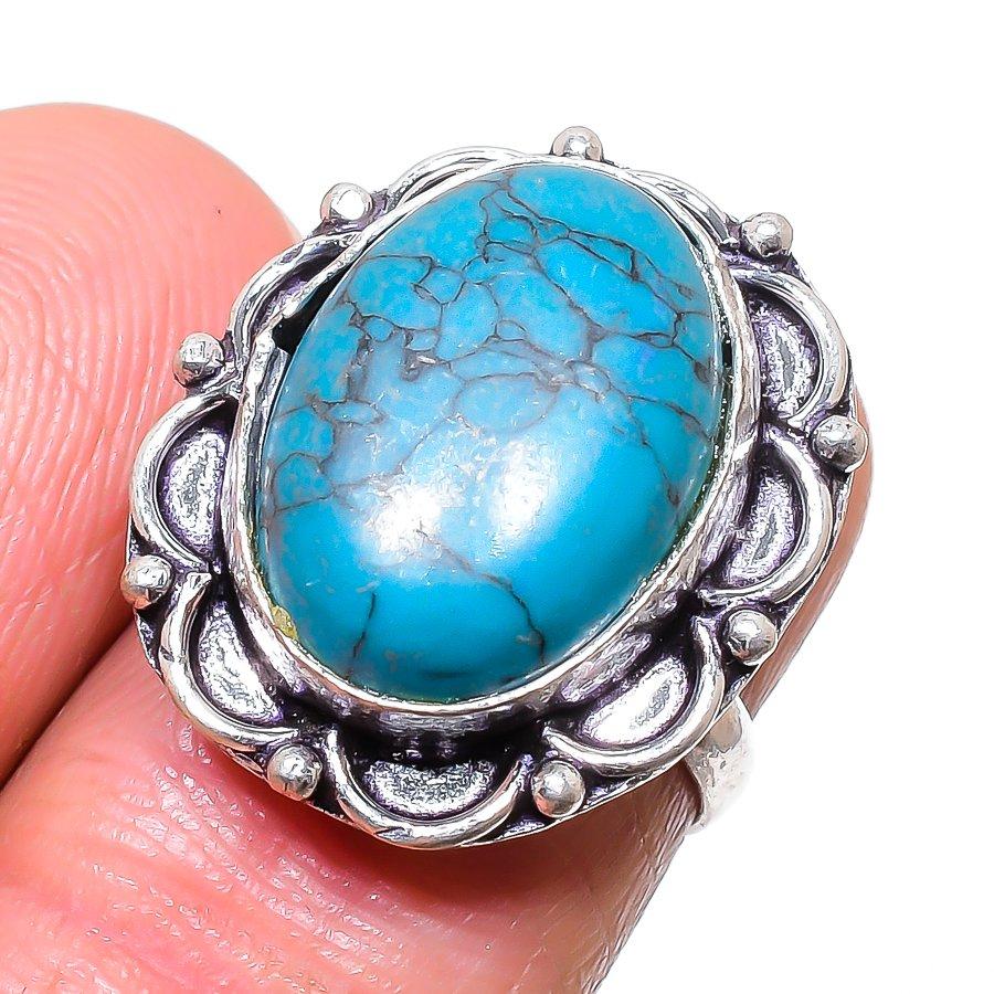 Кольцо из натурального серебра 925 пробы с бирюзой Санта-Роза, размер 6 p7U67