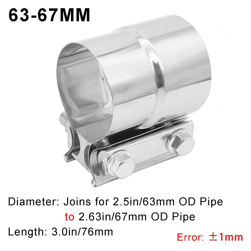 Exhaust Butt Joint Band Clamp 304 Stainless Steel Sleeve Coupler 2" 2.25" 2.5" 2.75" 3" Universal for Muffler Pipe 51 57 63 76mm