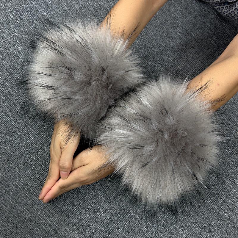Женские митенки из искусственного кроличьего и лисьего меха с плотными манжетами