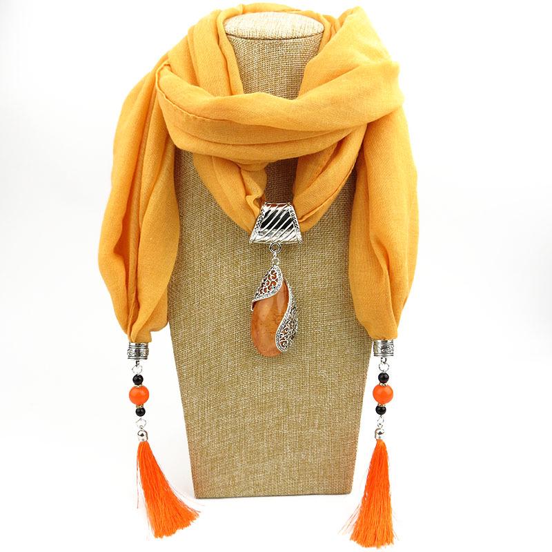 Cotton Linen Minority Style Necklace Water Drops Gem Tassel Scarf Shawl Autumn Winter Women's Scarf