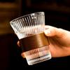 Glass Coffee Cups Japanese Style Tea Cup With Cup Sleeve Wine Glasses Simple Striped Mugs Beer Milk Juice Cold Water Cup