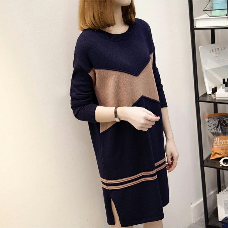 2025 New Korean Plus Velvet Sweater Dress: Slimming, Long Style, Long-Sleeved, Large Size Women's Fashion for Autumn/Winter.