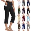 Women Elastic High Waist 3/4 Pant Casual Active Fit Wide Capris Leg Pants Trousers With Pockets