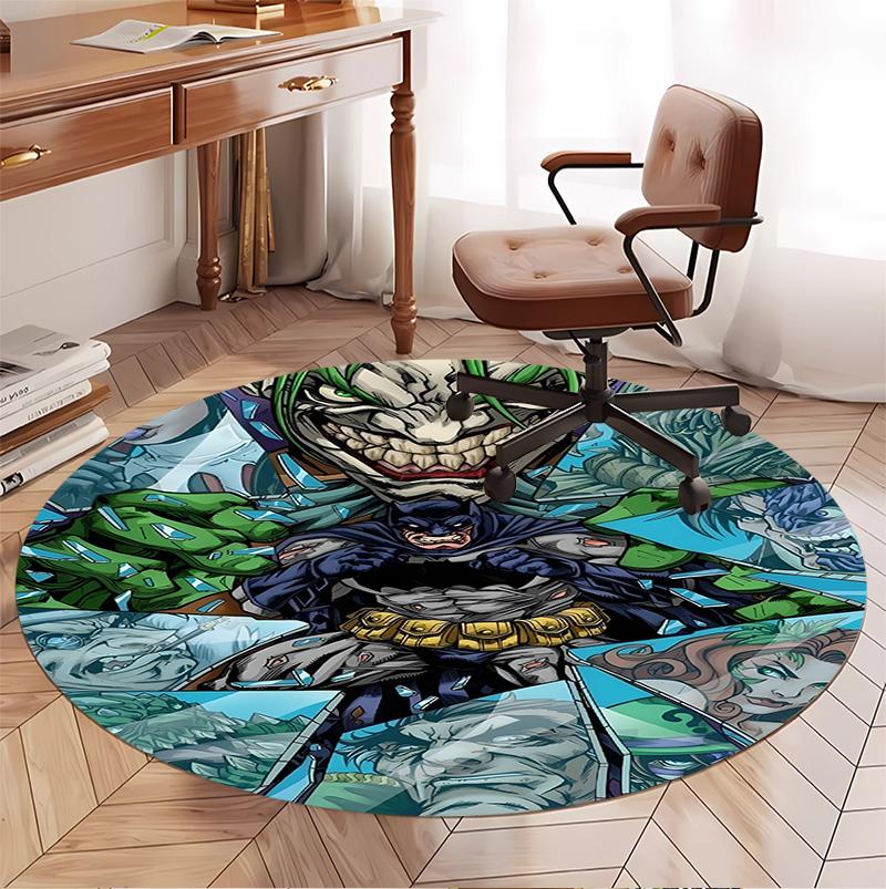 Superheroes Pattern Round Rug, Indoor/Outdoor Mat, for Picnic, Gameroom, Bedroom, Office, Living Room, Home Decor Carpet, Birthday Gift