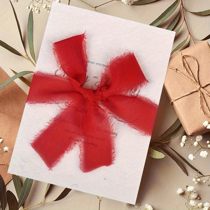 Elegant Frayed Edge Chiffon Ribbon 2 Rolls of Red Silk Chiffon Ribbon for Gift Wrapping Wedding Invitations DIY Crafts