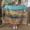 Van Gogh 'Wheatfield' Art Tapestry Oil Painting Style Single Sofa Throw with Fringe Decorative Blanket Leisure Weaving blanket