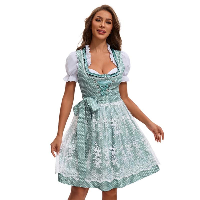 S-5XL Bavarian Oktoberfest Dress Girls Short Sleeve Traditional Beer Festival Outfit Halloween Costume