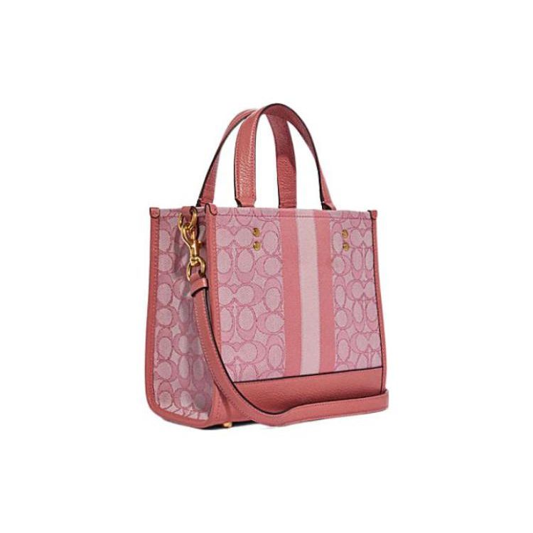 Coach Dempsey 22 Classic Stripe And Logo Canvas And Leather Tote Bag Women tote Toffee-Pink C8417-IMTVT