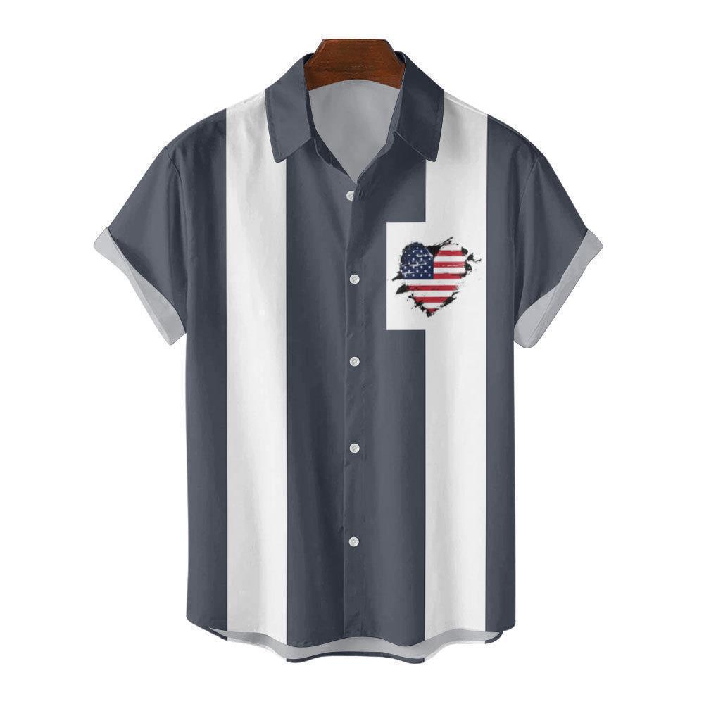 European And American Men'S Casual Short-Sleeved Shirt 3D Printed American Independence Day Shirt