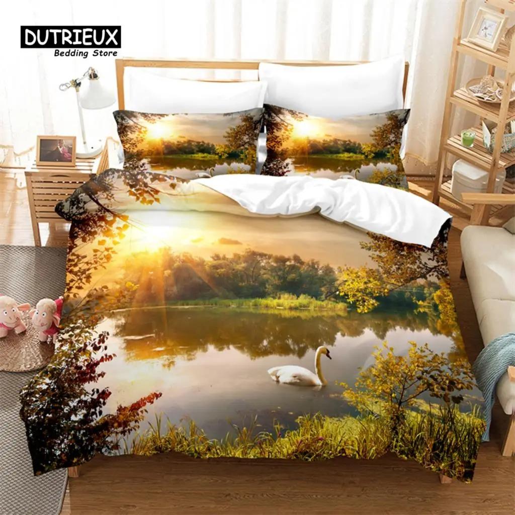 Natural Scenery Bedding Set, 3Pcs Duvet Cover Set, Soft Comfortable Breathable Duvet Cover, For Bedroom Guest Room Decor