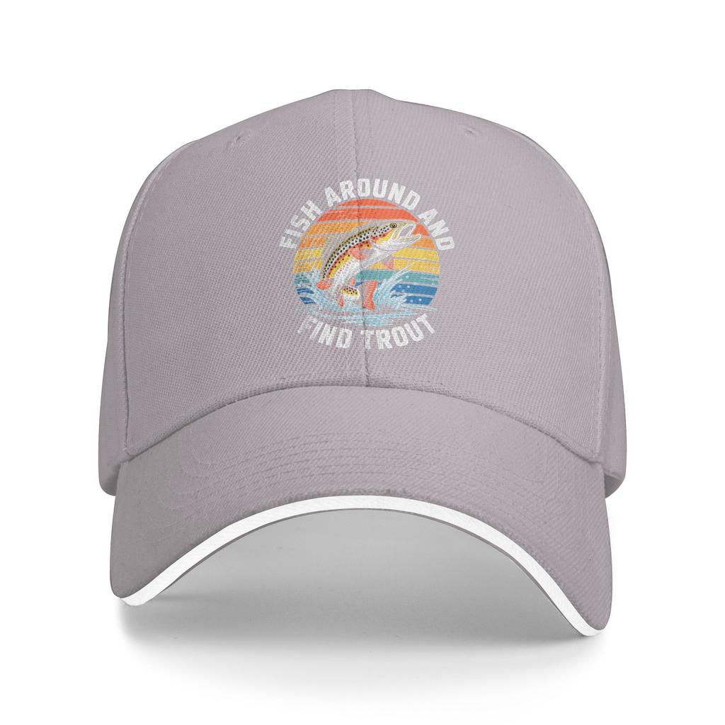 Summer Fish Around and Find Trout Fishing Baseball Cap  Outdoor Sport Vintage Print Sun Trucker Hat Female Male Baseball Caps