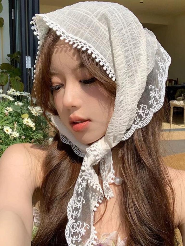 Women Triangular Scarf Summer Thin Sun Protection Lace Headscarf French Breathable Versatile Hair Band Funny Girl Cute Headscarf