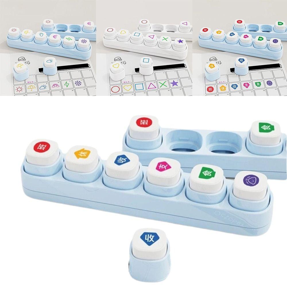 6-in-1 Set Cartoon Stamp Stickers Kit Blue / White Stamp Set DIY Crafts Students School
