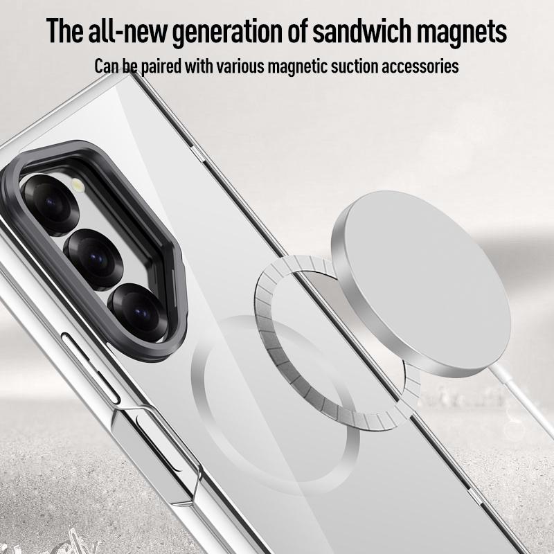 For Samsung Galaxy Z Fold 6 Magsafe Case Transparent Hinge All-inclusive Folding Shockproof Magnetic Wireless Charging Cover