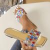 Fashion Women Slippers Mixed Color Gem Diamonds Shoes for Women 2025 New Fashion Slippers Sexy Square Toe Sandals Home Slides Women