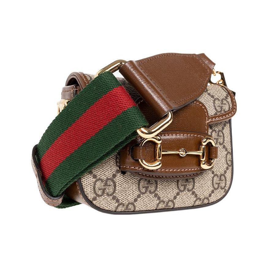 Gucci Horsebit 1955 GG Mini Bag Brown Leather Red Green Web Gold Hardware Daily Use 699760-HUHHG-8565
