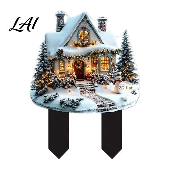 Festive Lawn Inserts for Christmas Santa Claus Garden Stake Acrylic Snowman Yard Sign 2D Weatherproof Signs Flat Snowy Cottage Ornament Pathway