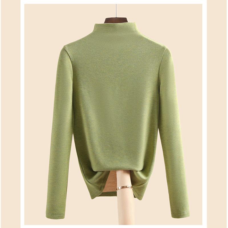 Осенне-зимняя женская нижняя рубашка, кашемировый дралон, шелковый шелковый топ с полувысоким воротником и внутренней подкладкой для волос, теплые топы