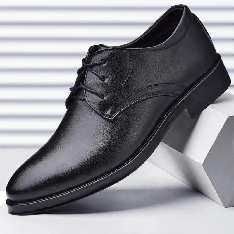 Fashion Plus Size Man Shoes Formal Black Leather Shoes for Men Lace Up Oxfords for Male Wedding Party Office Business Casual Shoe Men