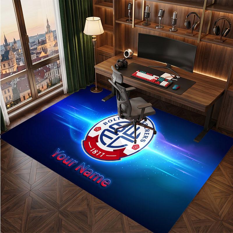 Bolton Wanderers FC Custom Crystal Velvet Rug, Personalized Name Text Print, Football Logo Soft Non‑Slip Floor Mat Home Decor Gift