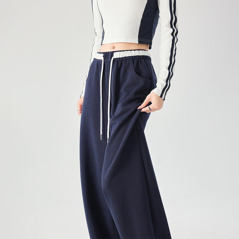 Женские широкие брюки с цветными блоками на весну, свободные брюки с высокой талией и шнуровкой, повседневные прямые спортивные брюки