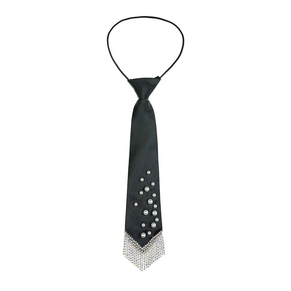 Rhinestone Pearls Tie Black Decoration Shirt Tie Temperament Hand-beaded Long Necktie  Daily