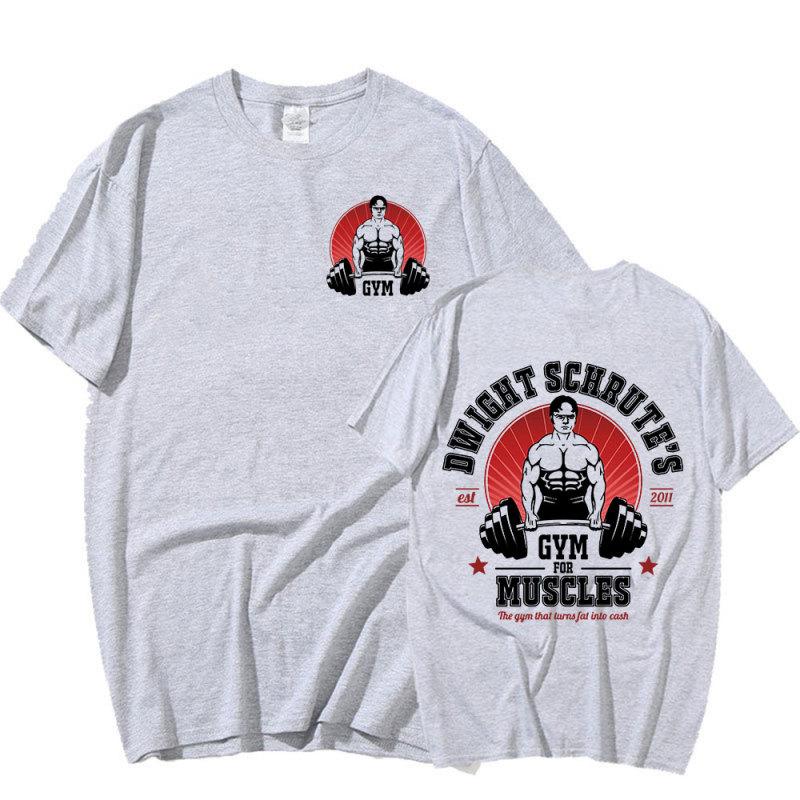 Дуайт Шруте Тренажерный Зал для Мышц Двусторонняя Футболка Телесериал Офис Майкл Скотт Футболки с Короткими Рукавами Мужская Хлопковая Футболка