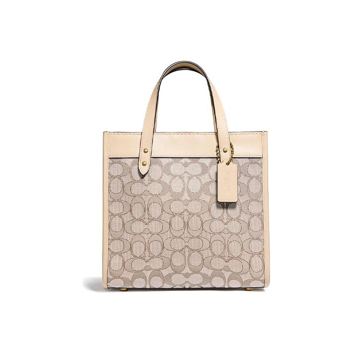 Coach Поле 22 Классический Принт Логотипа Color Block Вертикальная Ткань И Кожаная Сумка-тоут Женская сумка-тоут Белый C3865-B4SHG