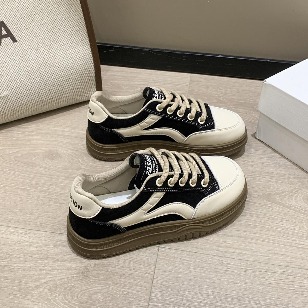 Flat Bottom Round Head German Training Shoes Women's 2025 Autumn New Simple Fashion Versatile Board Shoes College Style Casual White Shoes