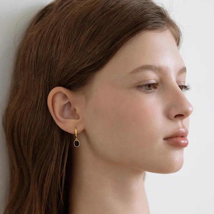 (Серебро 925 пробы) Серьги-кольца с овальными камнями EC3260