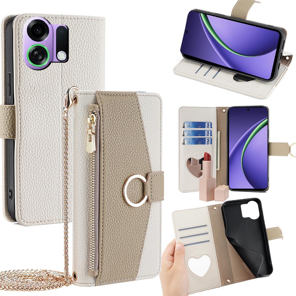 For Oppo K13 Turbo Pro 5G Case Mirror Wallet Leather Phone Cover with Chain Shoulder Strap