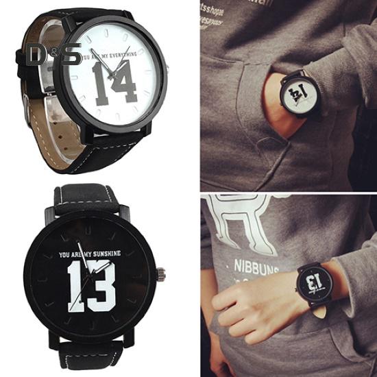 Унисекс Кварцевые наручные часы с номером на циферблате из искусственной кожи для пар