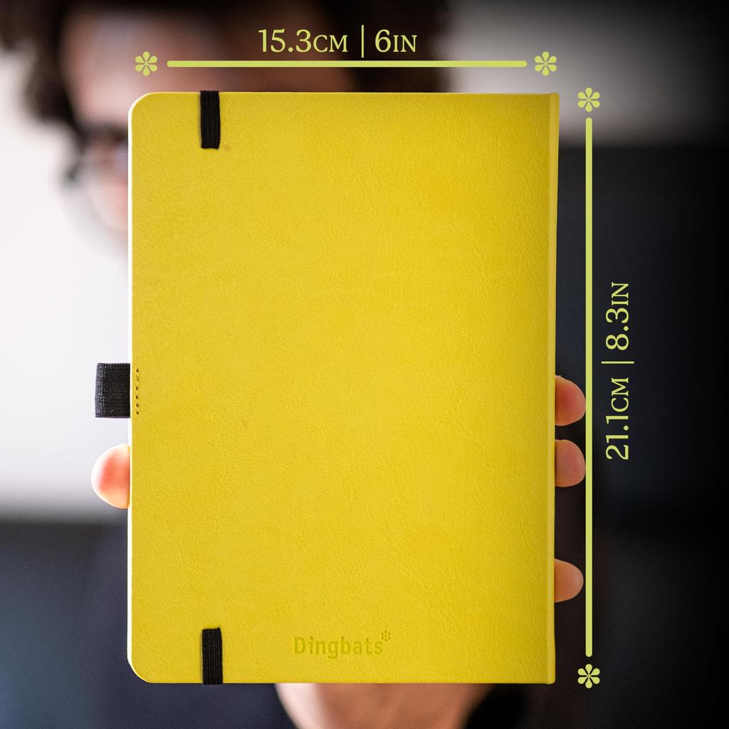 Дингбаты - Блокнот A5 Medium Earth Dot, Лайм Ясуни - Твердый переплет - Кремовая бумага 100 г/м² с защитой от чернил - Нумерованные страницы, страницы для индекса и ключа (земной шар)